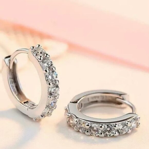 Cubic Zirconia Crystal &  Silver Hoop Earrings - Picture 4 of 5